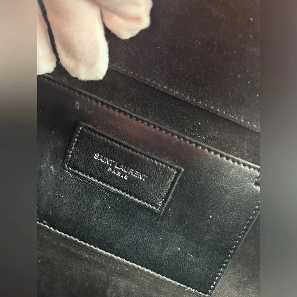 Saint Laurent YSL Black Crocodile Stamp Clutch Bag With Dustbag
